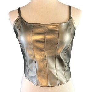 Bustier,/ corset  top silver faux leather silver / platinum